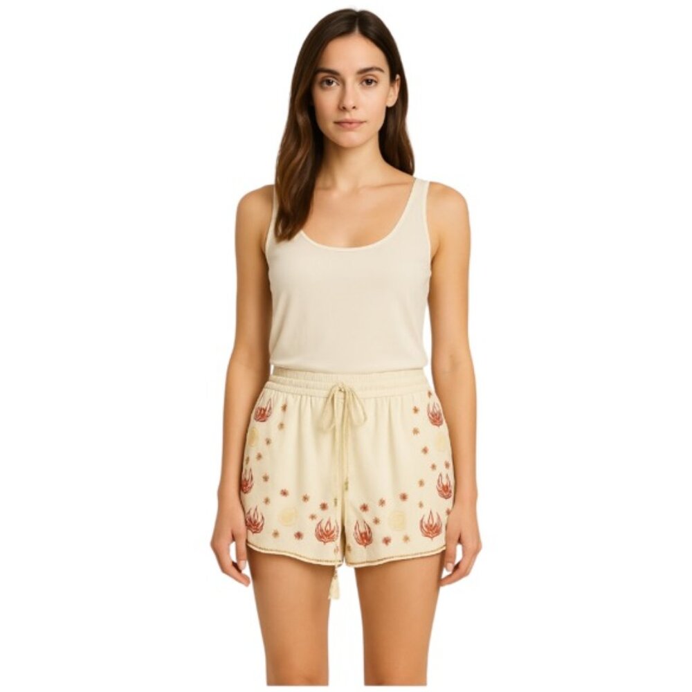 Rachel Zoe XS Silk Blend Ecru Stephanie Embroidered Shorts NWT